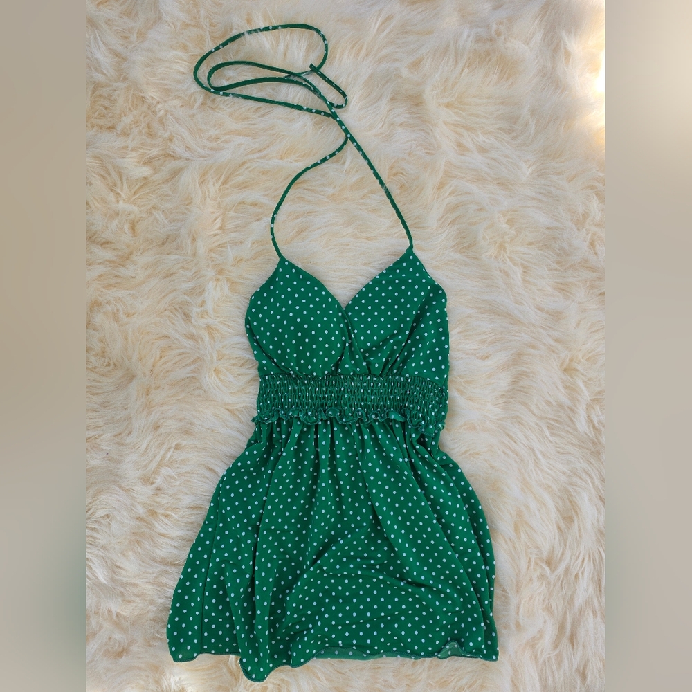 Y2K Halter Padded Green Polka Dot Women's Tank Top Babydoll